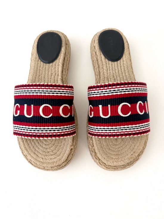 Gucci Shoes - GUCCI | Sabela Web Stripe Logo Espadrille Platform Slides Sandals EU 39
